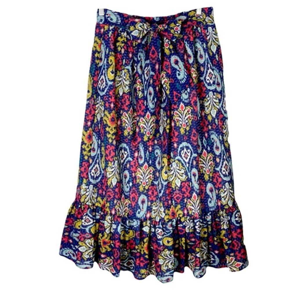 NWOT ANTHROPOLOGIE Skirt M“Edith”Paisley Floral Bow-Tie Ruffle Pull-Up Pocket - Picture 2 of 9